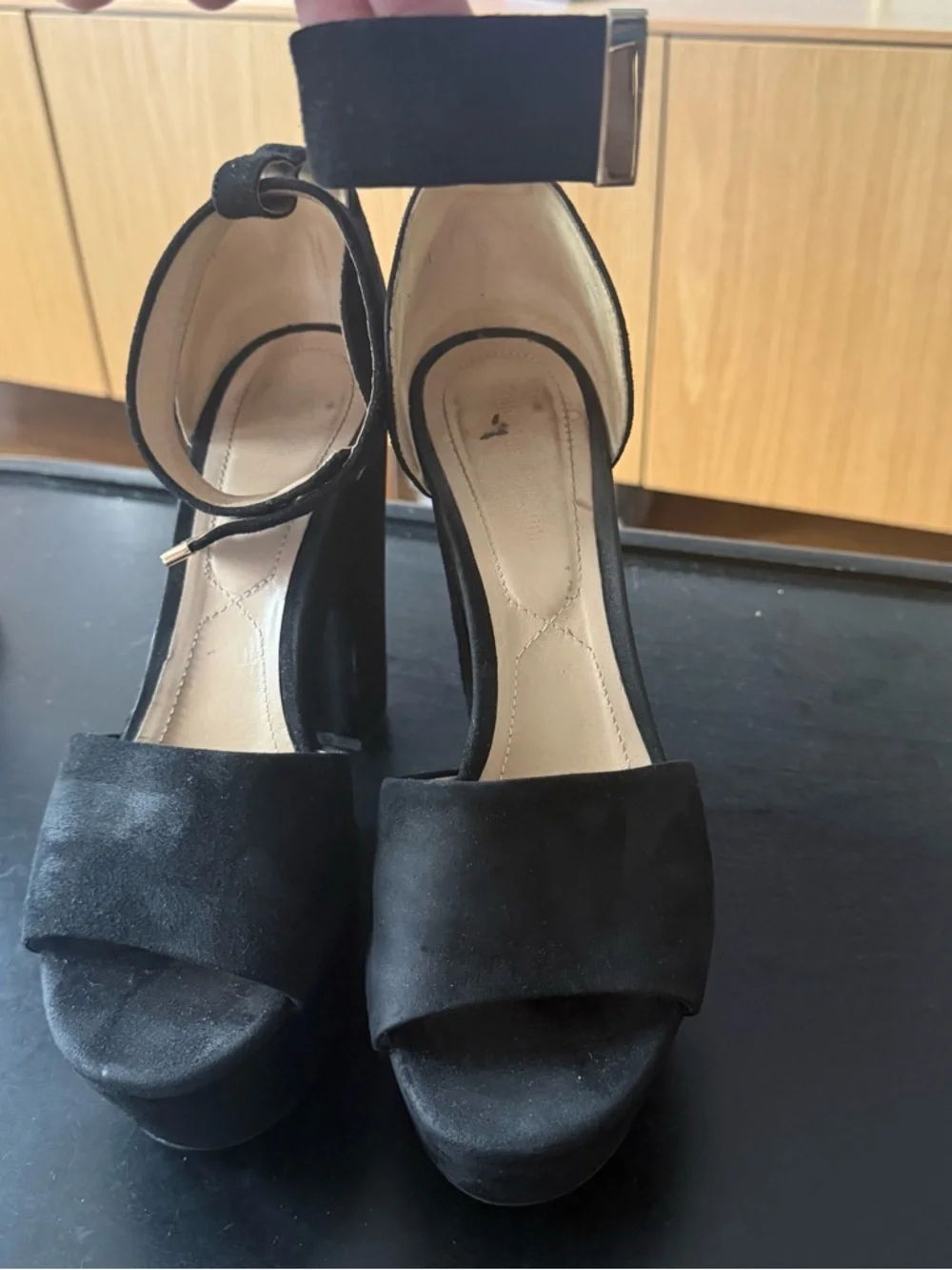 Nicholas Kirkwood Black Suede Platform Heels with Pearl Detail